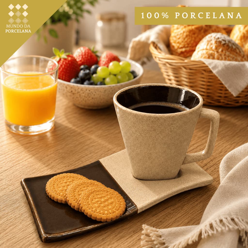 Xicara Com Pires Orgânico Café Chá Mundo da Porcelana Espaço Bolacha Servir 120ml
