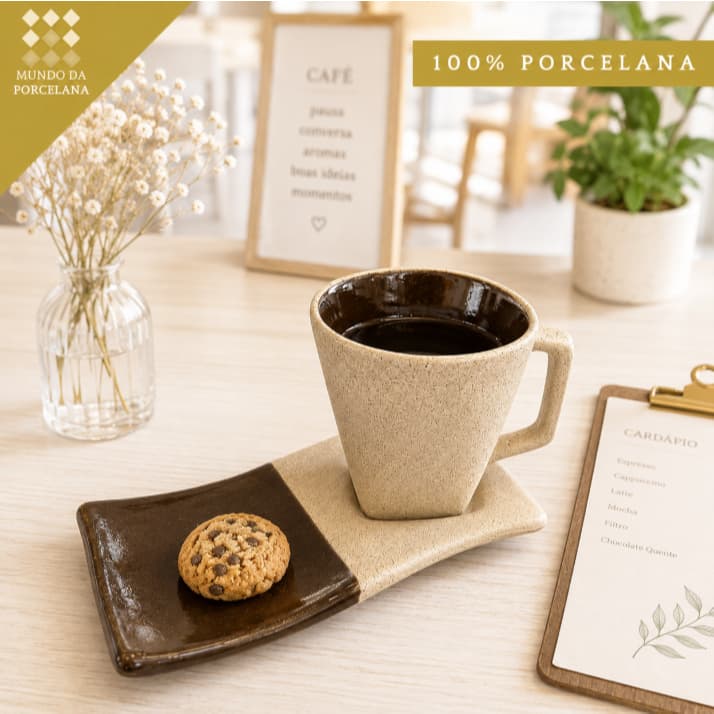 Xicara Pires Organico 120ml Porcelana Premium Café Cha