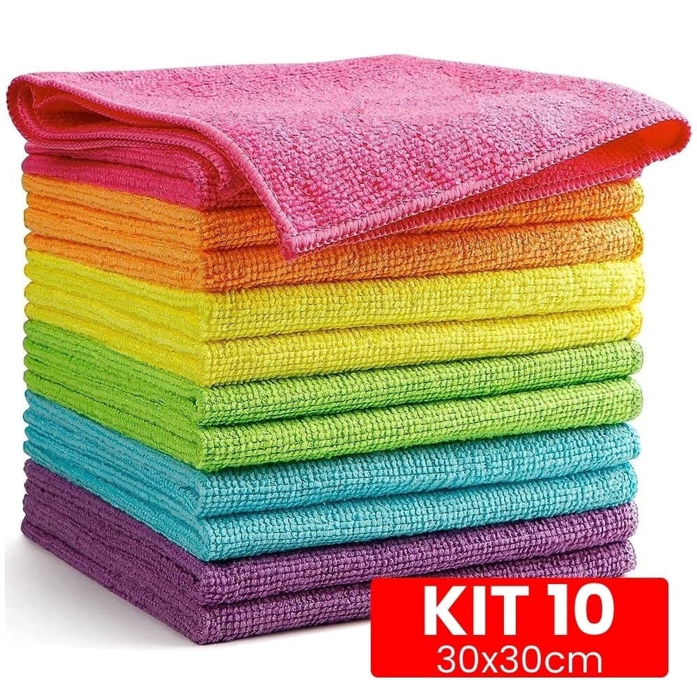 Kit 10 Panos De Limpeza Microfibra alta absorção Multiuso 30x30 Banheiro Carro Cozinha