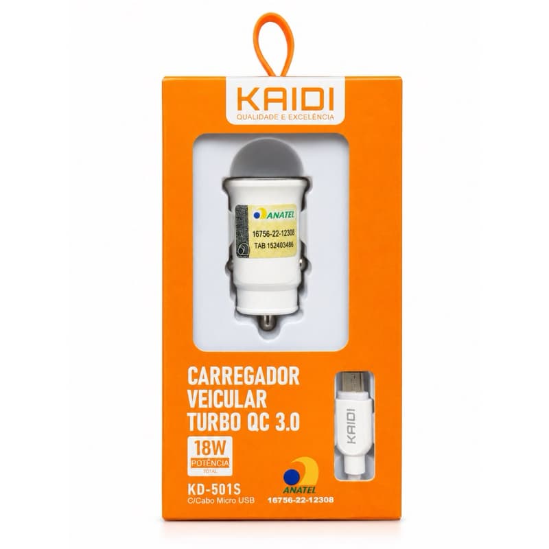 Carregador Veicular Turbo QC 3.0 + Cabo Micro USB