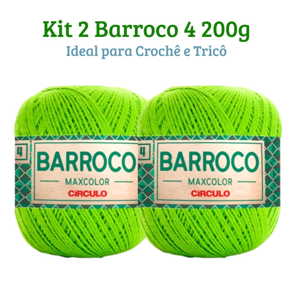 Kit 2 Fio Barbante Barroco Maxcolor FIO 4 Circulo 100% Algodão 338m 200g para Croche e Trico