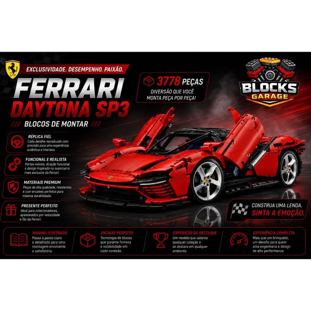 Blocos de Montar Lego Ferrari Daytona SP3 3778Pçs Com Manual de Montagem  **SEM CAIXA(BOX)**
