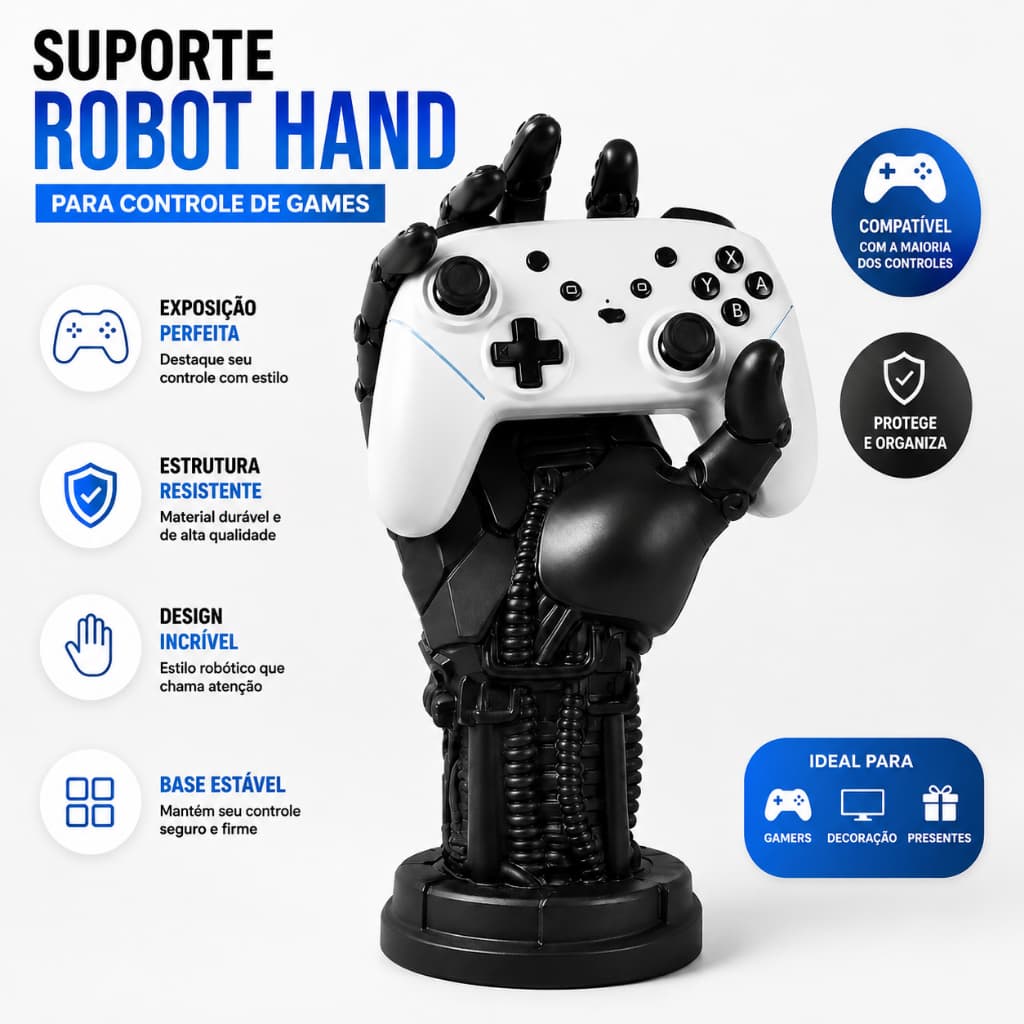 Suporte Controle Videogame Mão Robótica Organiza Controle Universal Gamer Enfeite Decoração Quarto Estiloso