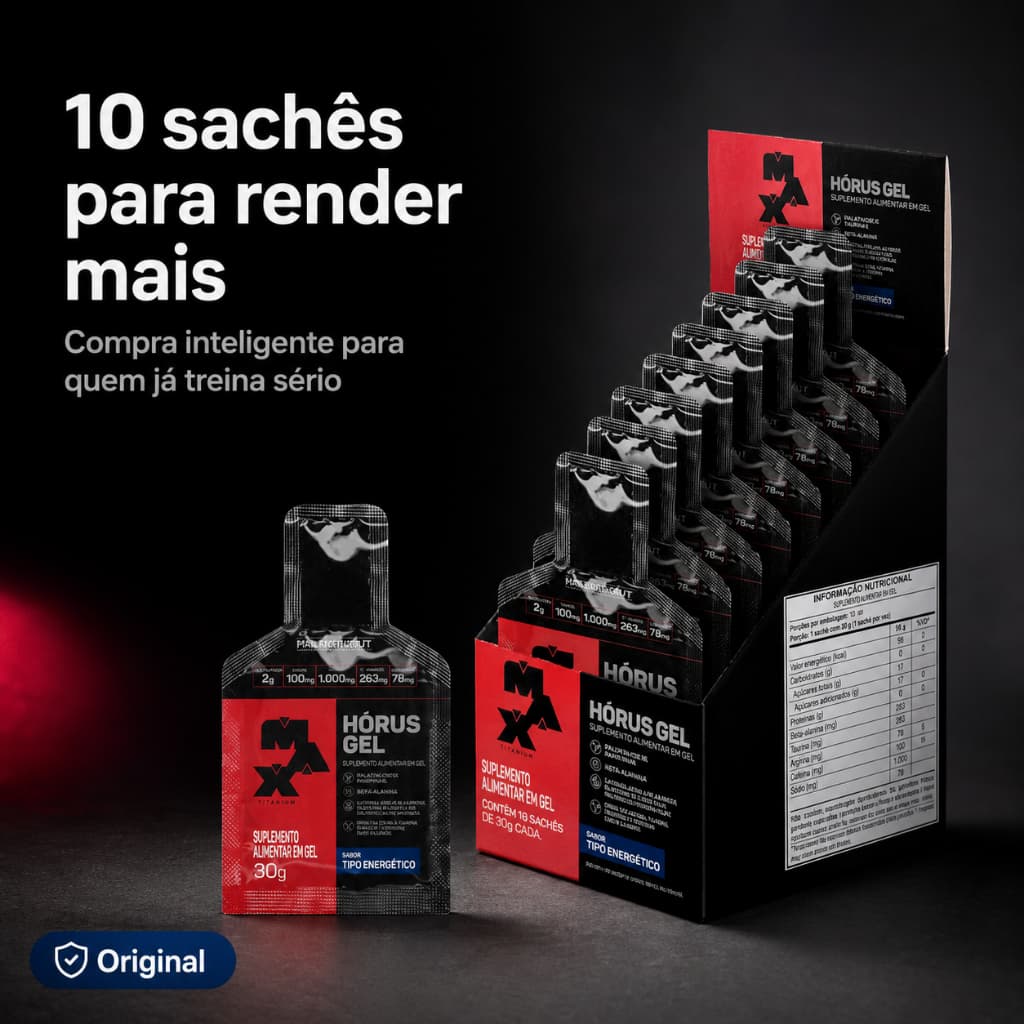 Pré-Treino Hórus Gel Max Titanium Display 10 Sachês de 30g Cafeína Energia e Foco Pre Workout em Gel