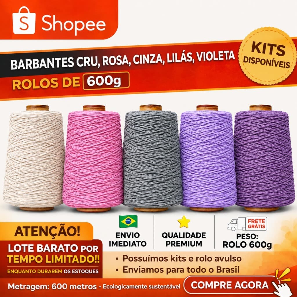 BARBANTES Nº6 CRU, ROSA, CINZA, VIOLETA, LILÁS - ROLOS 600g - QUEIMA DE ESTOQUE - Fio Macio Para Crochê Não Desbota