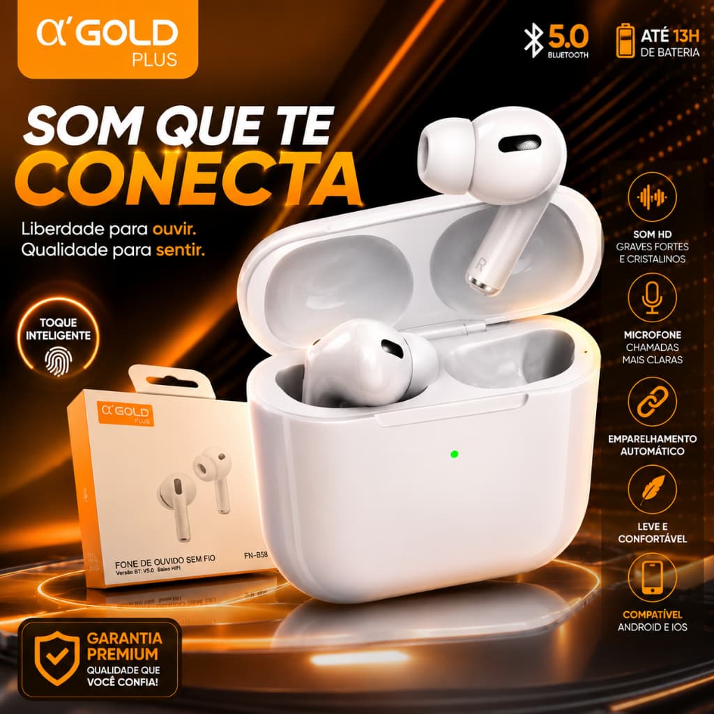 Fone de Ouvido Sem Fio TWS Bluetooth Pop-Up para iOS e Android 5.0 com Microfone HD recarregável