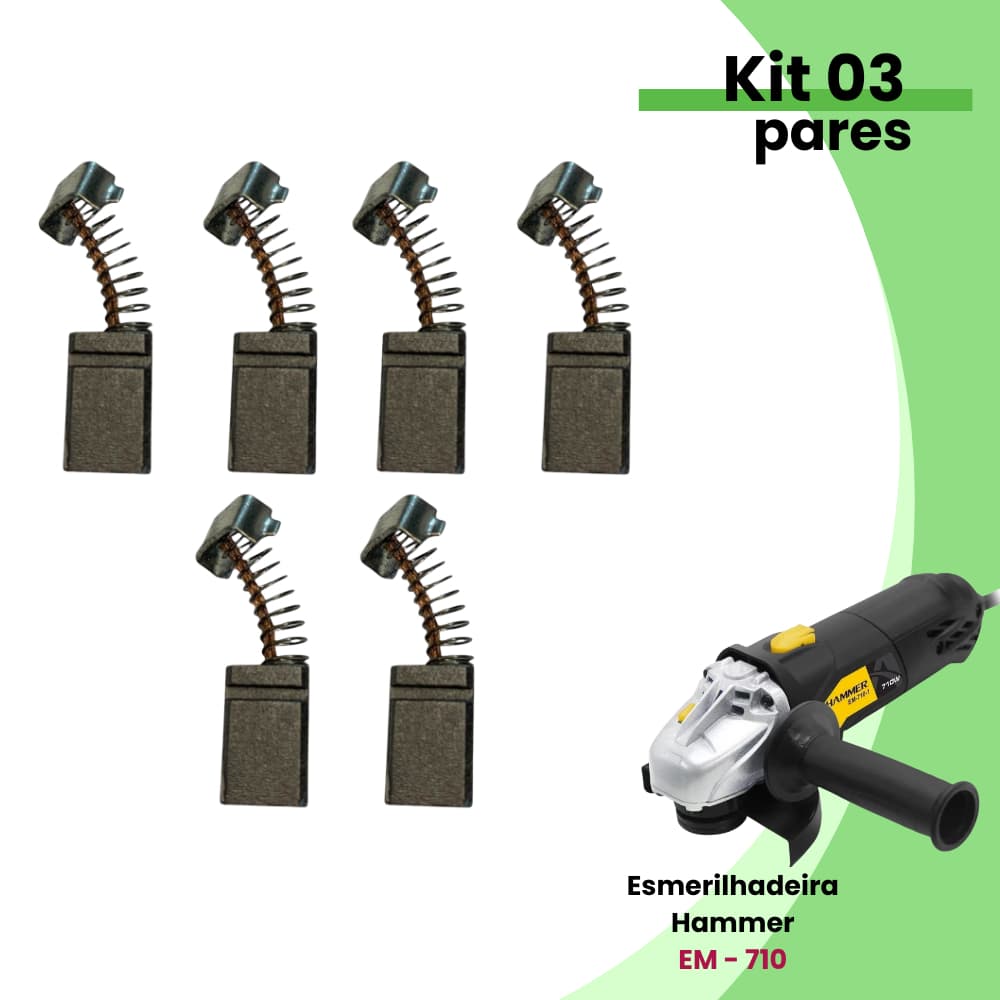 Escovas De Carvao P/ Esmerilhadeira Hammer Em-710 - 03 pares