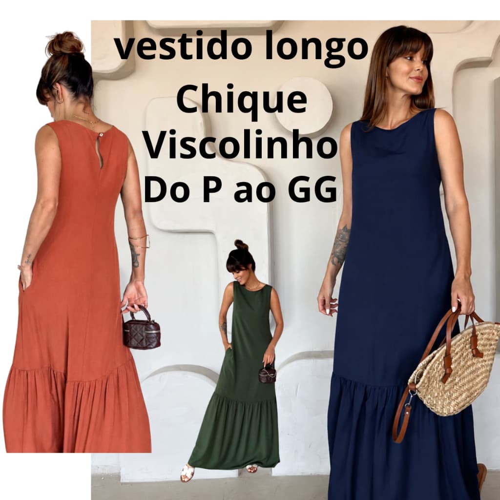 vestido longo tamanho P M G e GG