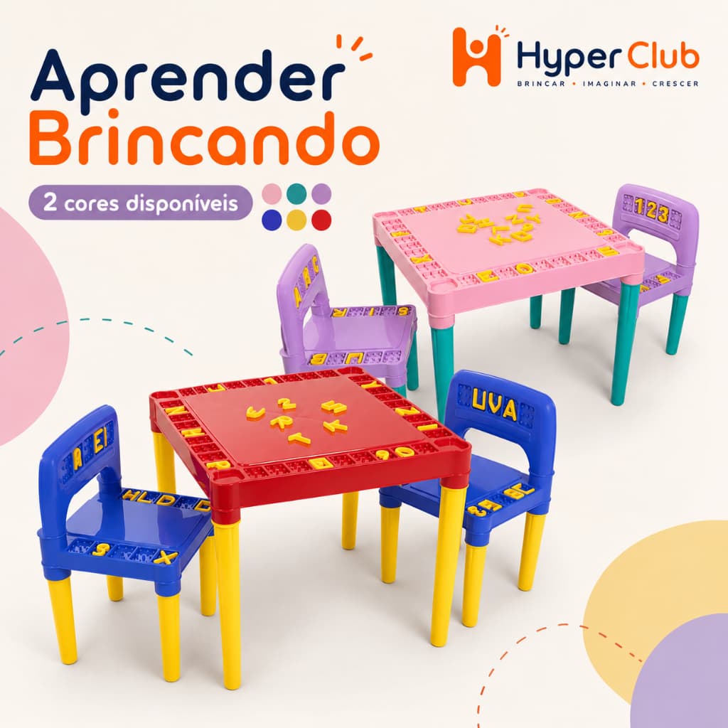 Mesa Infantil Didática Com 2 Cadeiras com alfabeto e numero Mesinha Educativa de Atividades