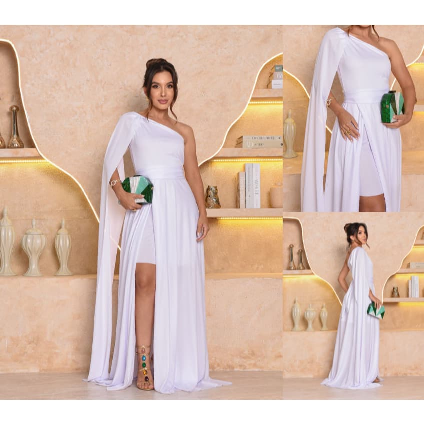 Vestido Feminino de Festa com Capa Elegante