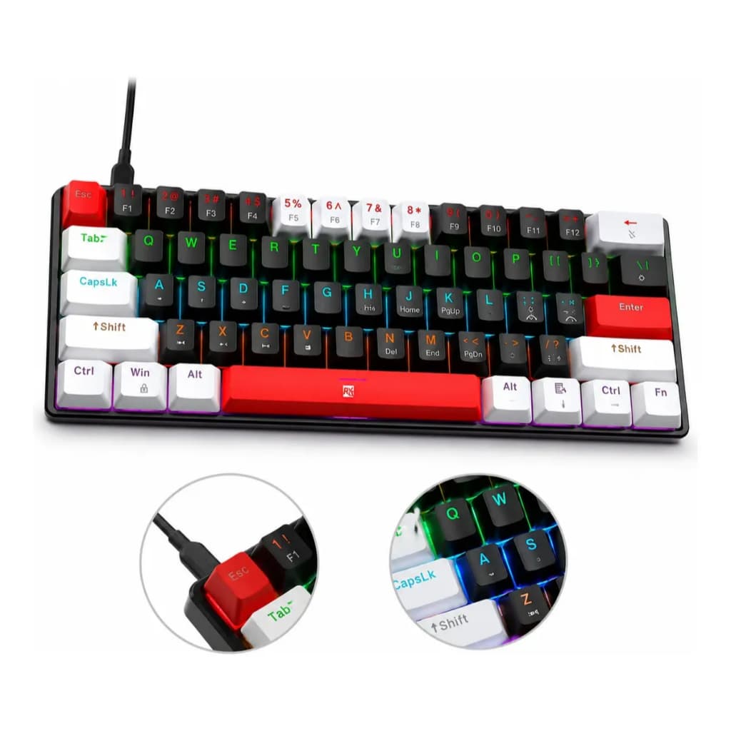 Teclado Gamer Mecânico R8 60% Rgb Switch Azul Tr1037