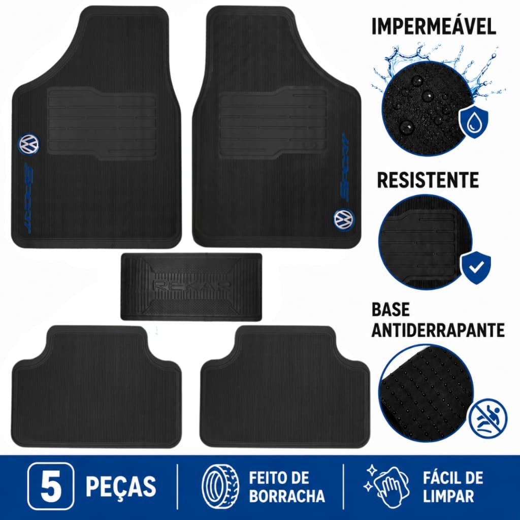 Tapete Automotivo Volkswagen Carro borracha 5 Peças