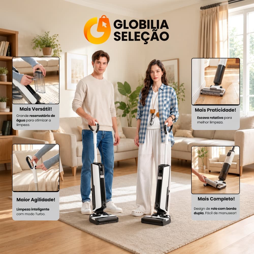 Limpador de pisos 3 em 1 aspirar lavar secar Bivolt motor de tração bateria extra grande inclui balde autolimpez