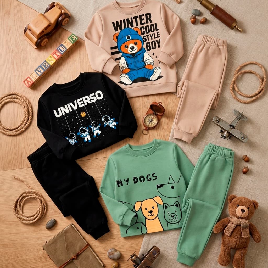Conjunto Moletom Infantil Menino Blusa e Calça Manga Longa Roupa de Frio Inverno Kids Masculino Agasalho Estampados L08