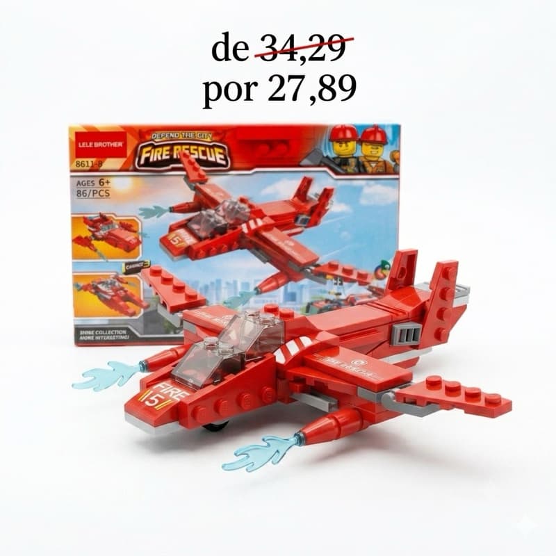 Brinquedo Blocos de montar Lego Veículos de bombeiros 3 formas de montar Avião infantil