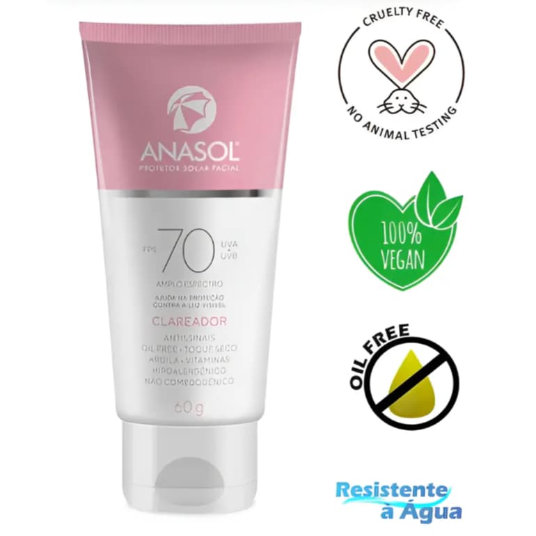 Protetor Solar Facial Clareador Antissinais Fps 70 Anasol