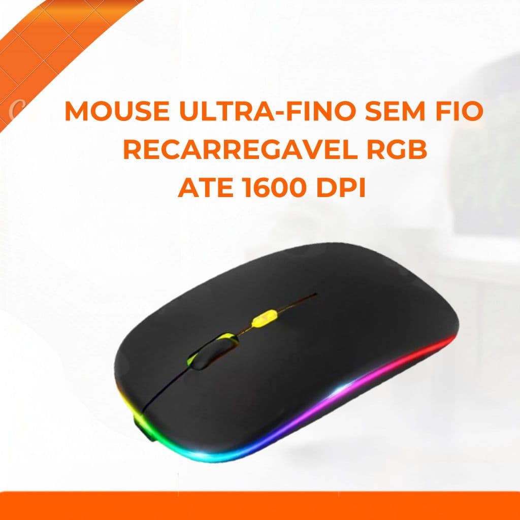 Mouse Ultra-fino  Recarregável Sem Fio RGB Até 1600 DPI BM-615