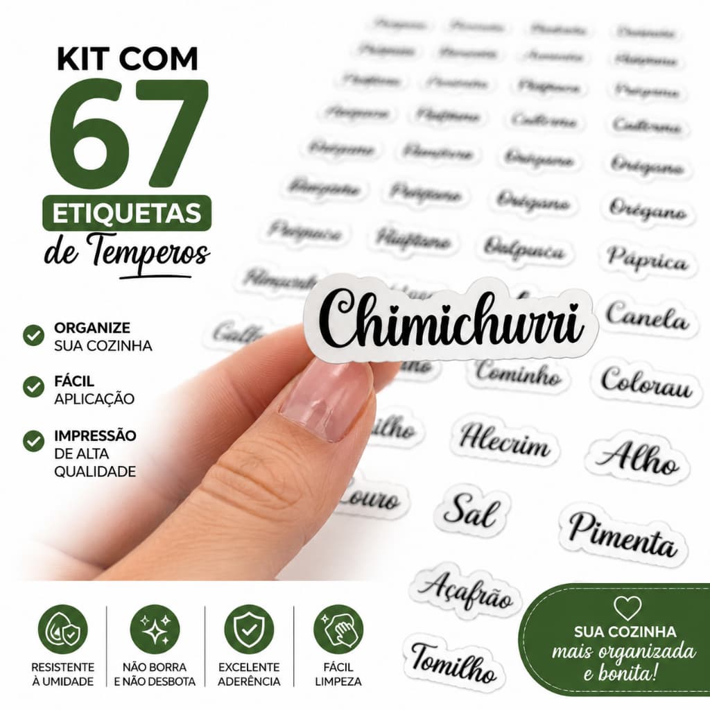 Etiquetas Adesivas de Temperos e Condimentos 67 Unidades Adesivo Vinil Prova D´Água