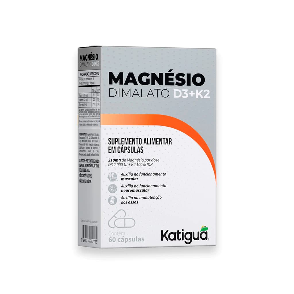Magnésio Dimalato + Vitamina D3 + K2 Katiguá 60 Cápsulas Suplemento Mineral e Vitaminas