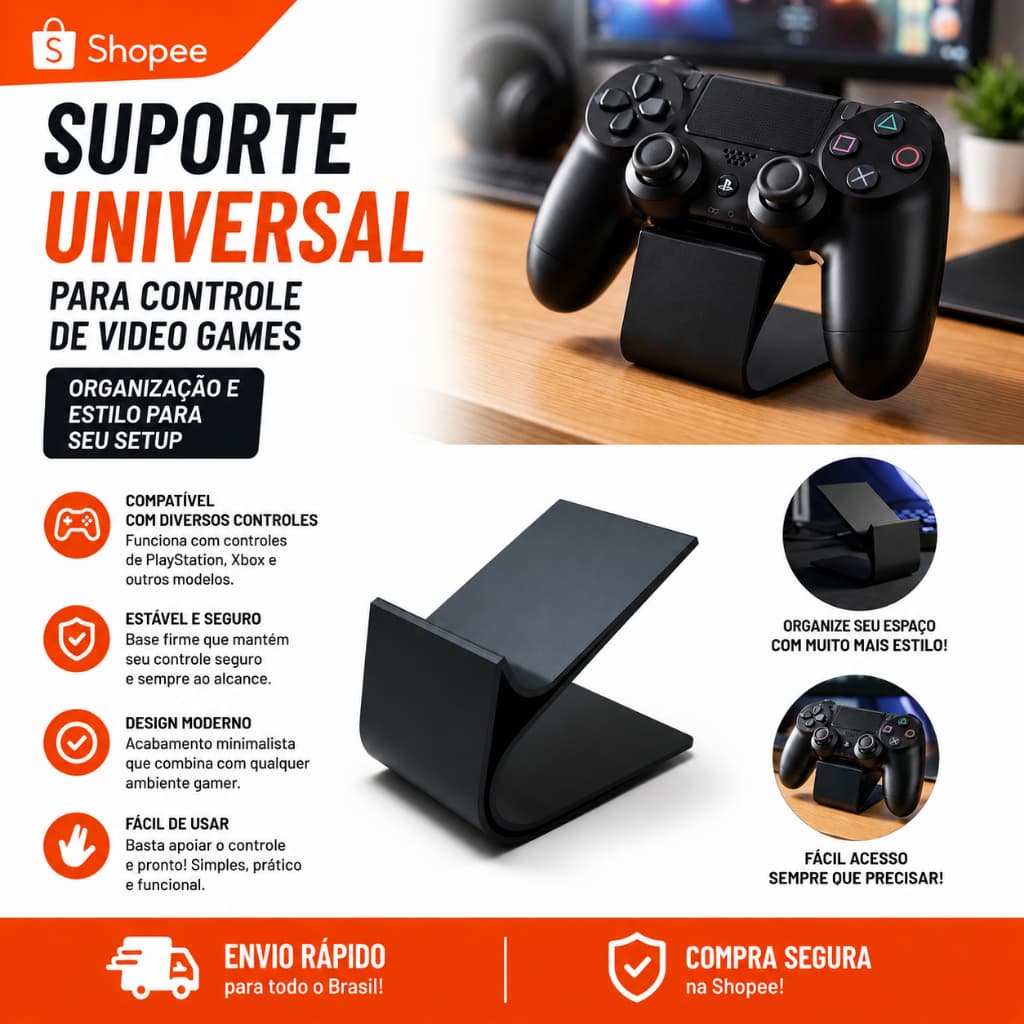 Suporte para Controle de Videogame Universal PS4 PS5 Xbox Nintendo Para Mesa