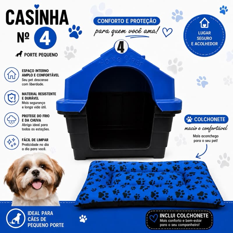 Casa Casinha Porte Pequeno Com Colchonete Conforto e Proteção Para Seu Pet