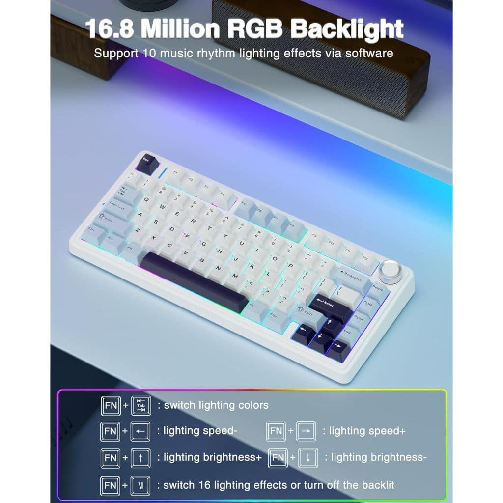 Teclado Gamer Aula F75 Bluetooth 2.4g Sem Fio Com Fio Modo Três Mecânico