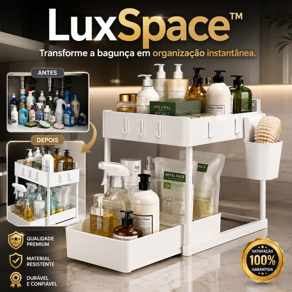 Organizador Multiuso 2 Níveis com Bandeja Corrediça para Cozinha Banheiro Lavanderia Armário LuxSpace™ Organizador