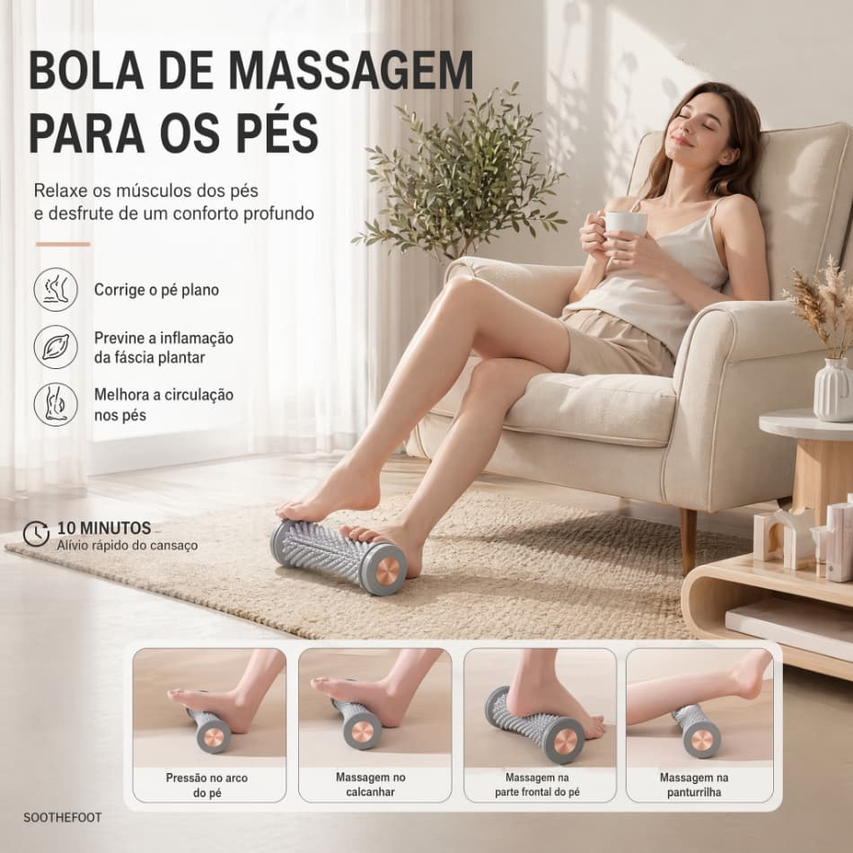 Rolo Massageador para Pés Alívio da Fascite Plantar Corrige Pé Plano Melhora Circulação Relaxamento Muscular
