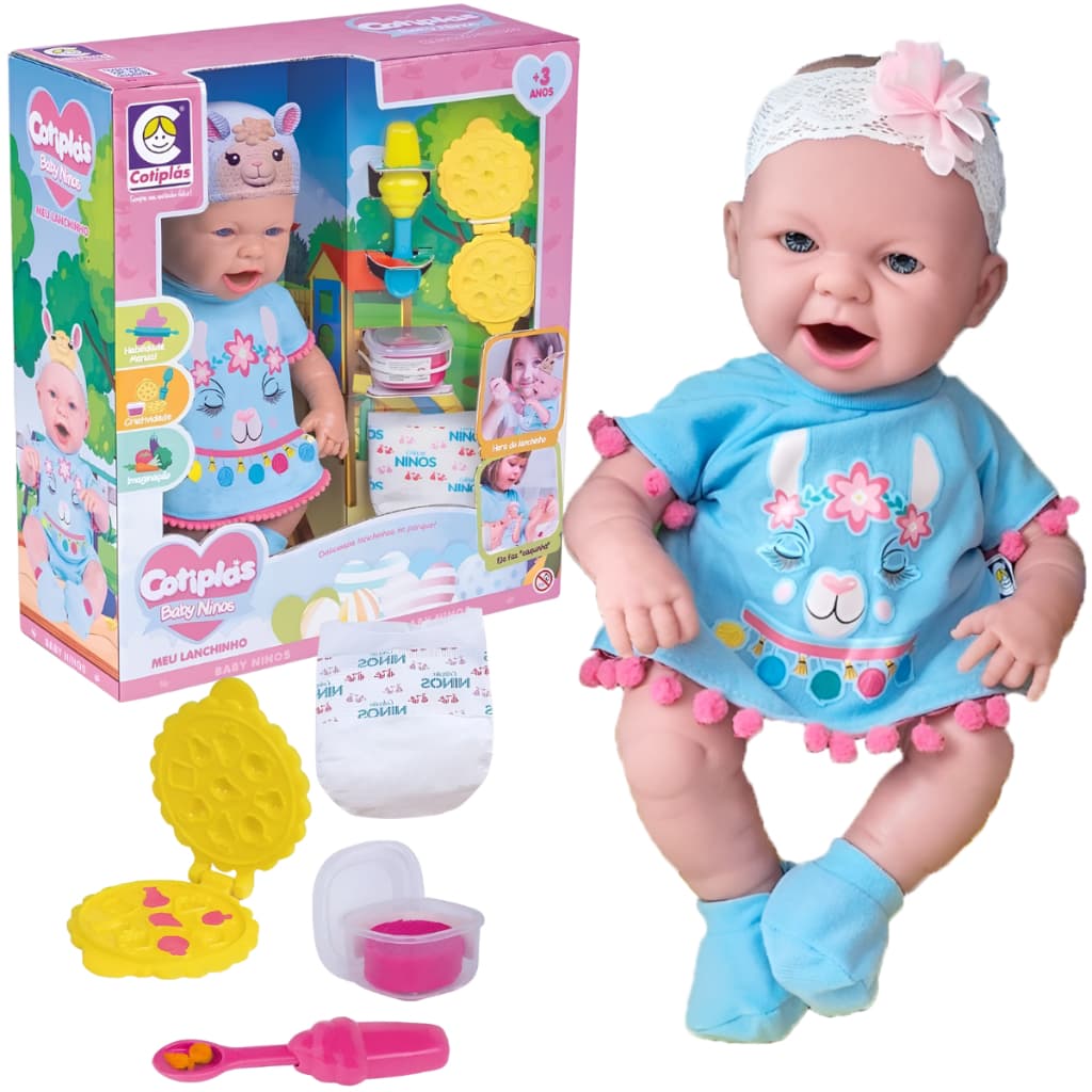 MEP Boneca NINOS Baby Come e Faz Caquinha Faz Cocozinho Hora do Lanche Em Vinil Articulada Cotiplás