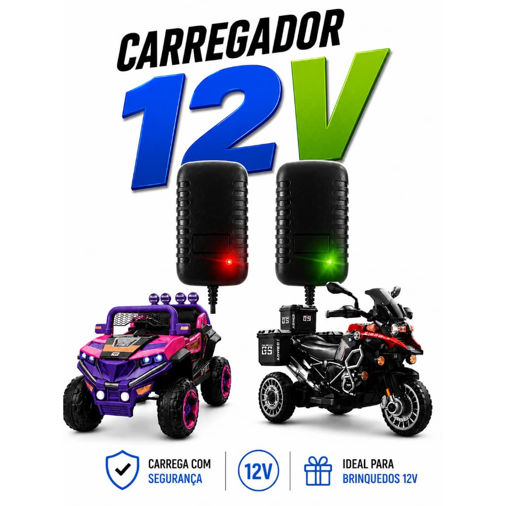 Carregador 12v Para Mini Moto Elétrica e Carrinho Infantil