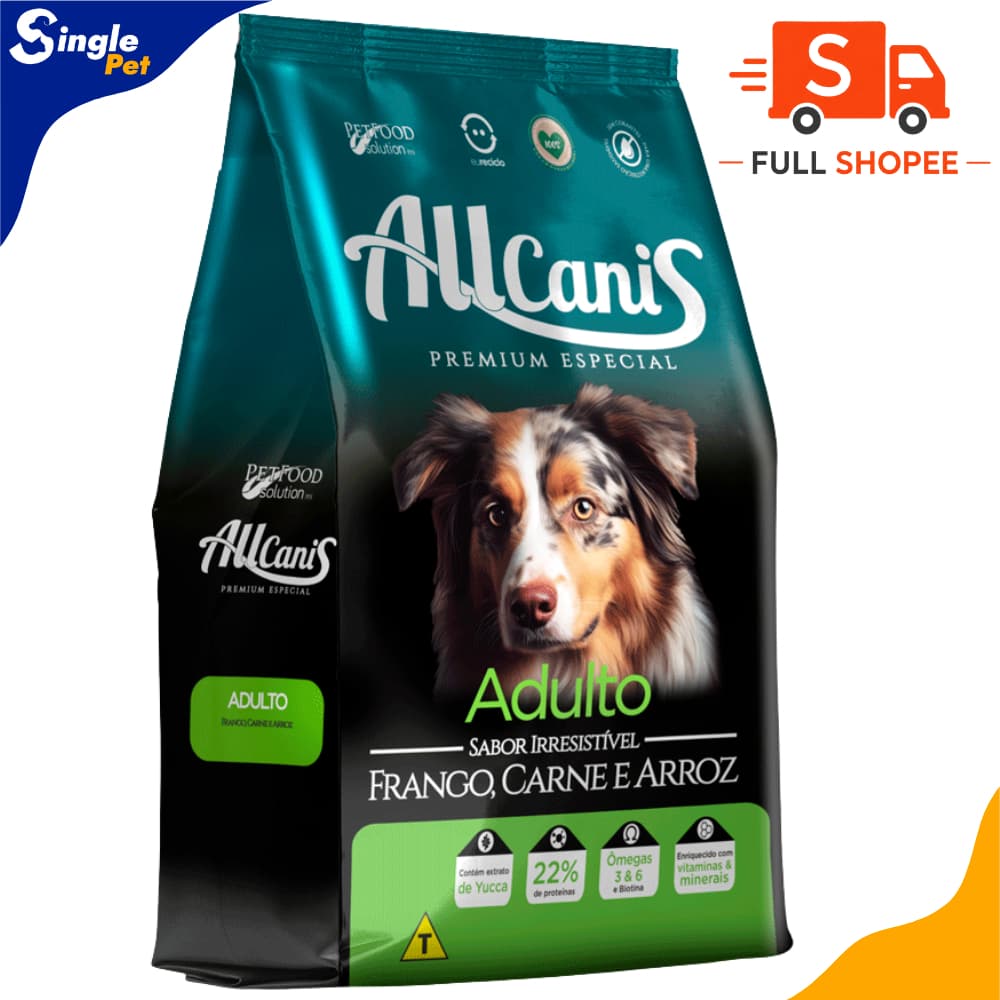 Ração Allcanis Cães Adultos de Porte Grande 15kg Sabor Frango, Carne e Arroz