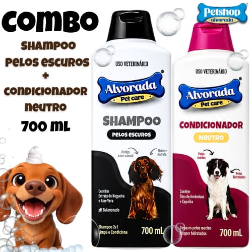 Kit Shampoo Pelos escuros e Condicionador Neutro 700ml Para Cachorro e Gato Pet Care
