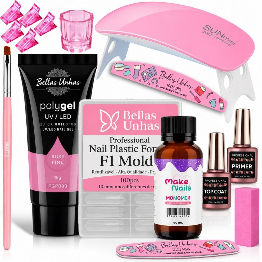 Kit Polygel Completo Cabine Sun Mini + Molde F1 + Poli Gel - Envio Imediato