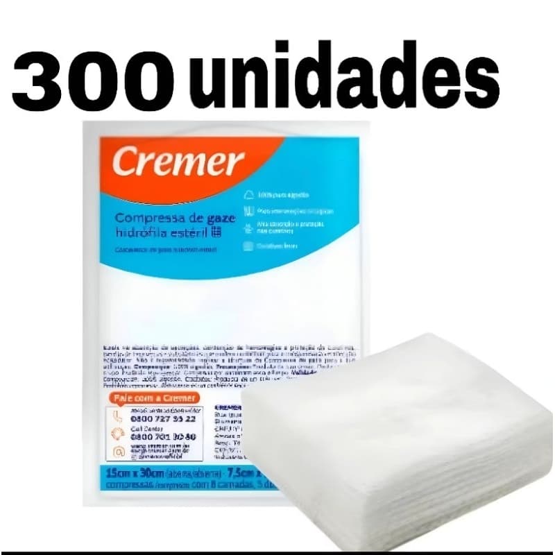 Kit Gaze Estéril 13 Fios Curativo Cicatrização Higiene 10 Unidades 7,5 X 7,5 Cm - Cremer. 100/200/ 300 unidades