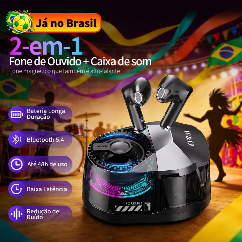 Fone de Ouvido Sem Fio 2 em1 TWS fone de ouvido + Caixa De Som Bluetooth Com Microfone Bluetooth 5.0  para iOS e Android