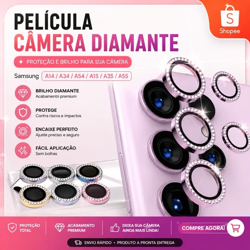 Película câmera Strass Diamante KIT 2/3 lentes A15-A14-A06-A16-A55-S24-s25-S23-s26-S24FE