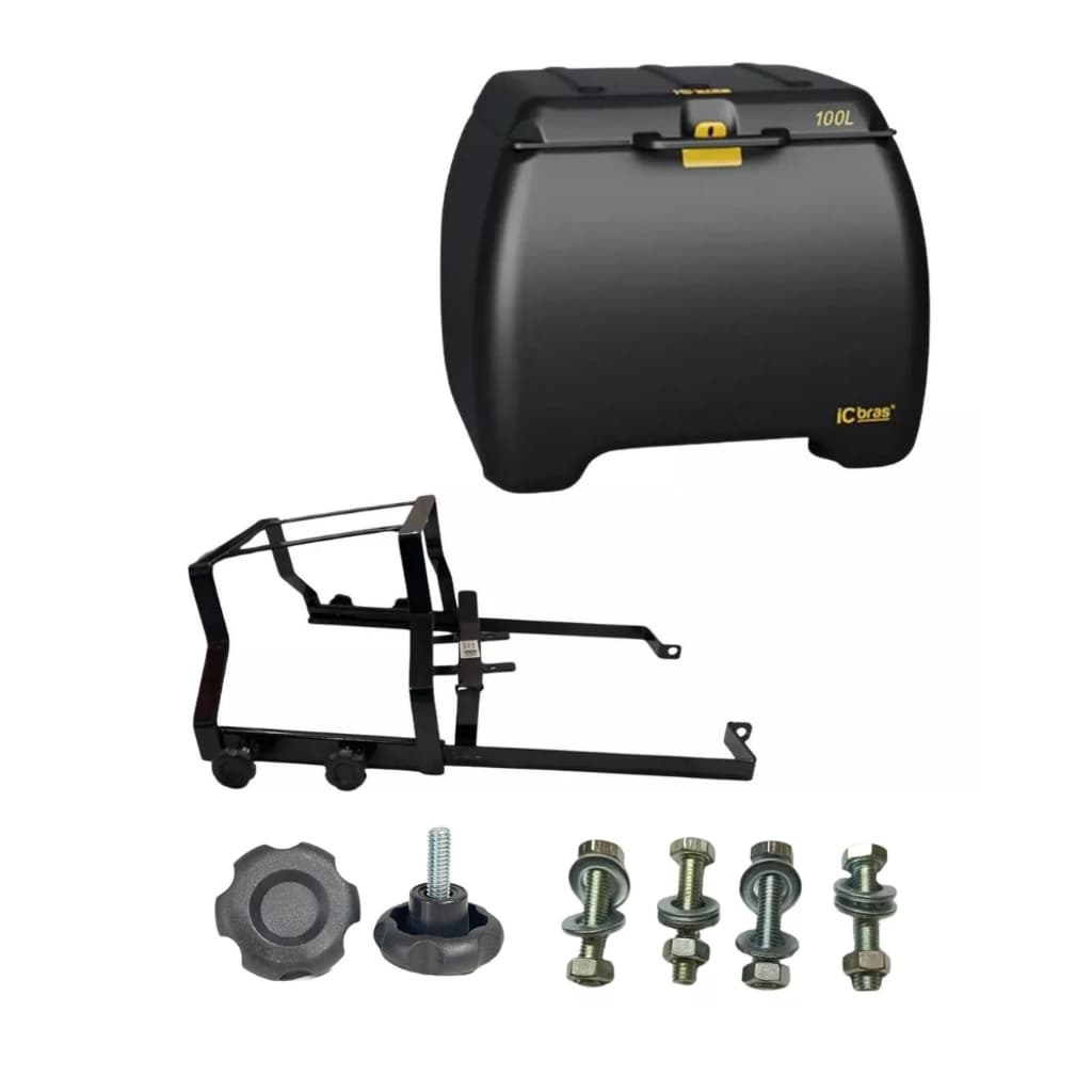 Caixa Baú Moto 100L Icbras + Suporte com Regulagem para Garupa Várias Motos Trava Mais