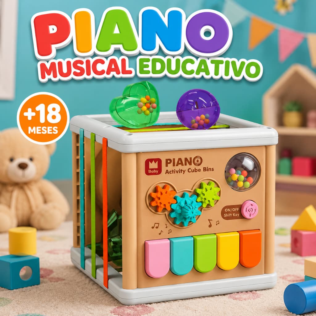 Piano Musical Infantil Cubo Educativo Sensorial Brinquedo Para Criança +18 Meses