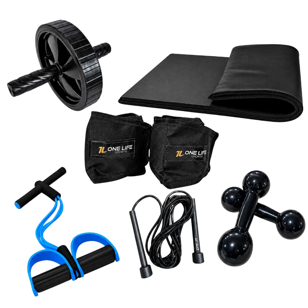 Kit Academia Casa | Colchonete Caneleira 3kg Halter 1kg Roda Extensor Corda PVC fortalecimento gym