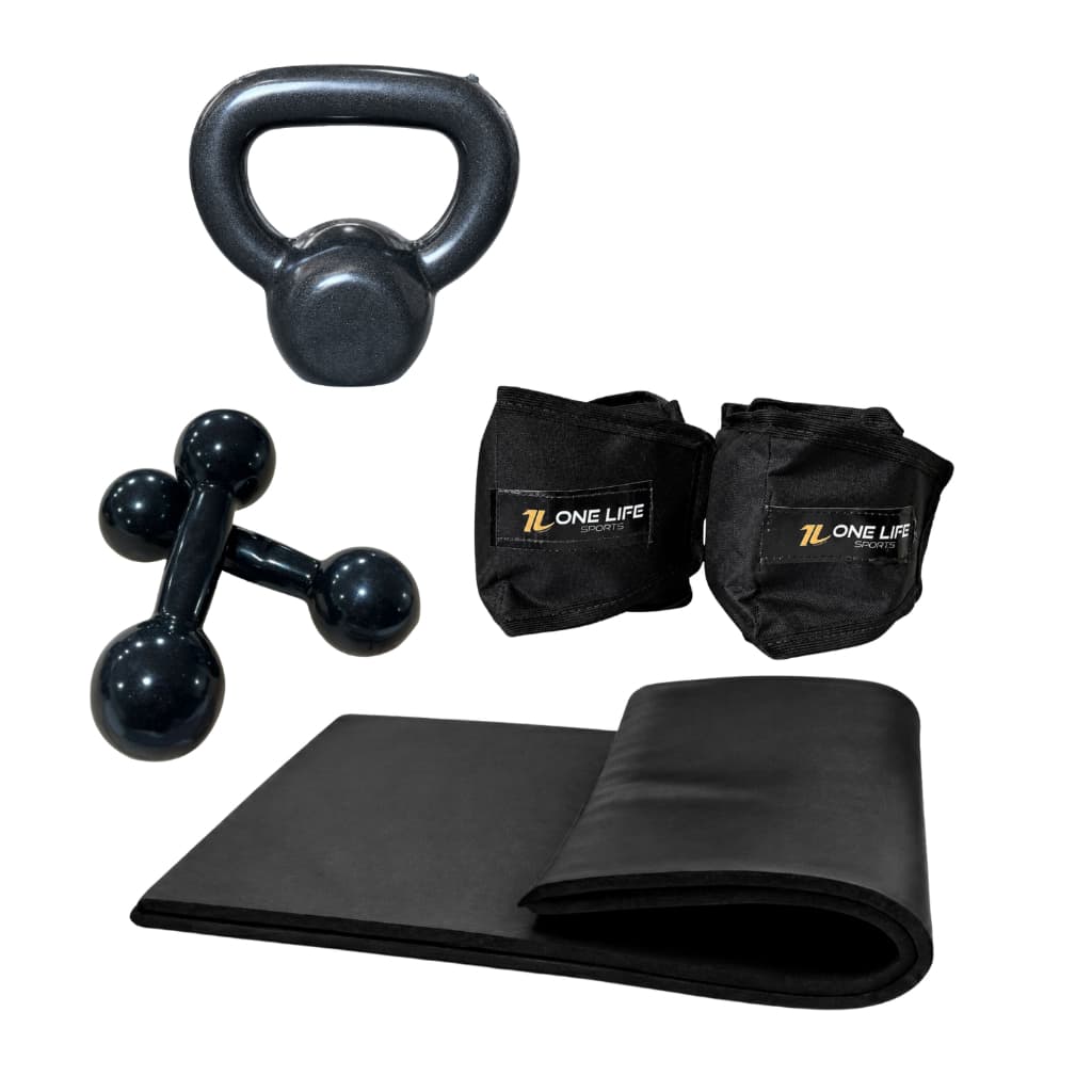 Kit Pesos Livres com Caneleira 2kg + Halter 2kg + Kettlebell 4kg – One Life Sports® – Treino