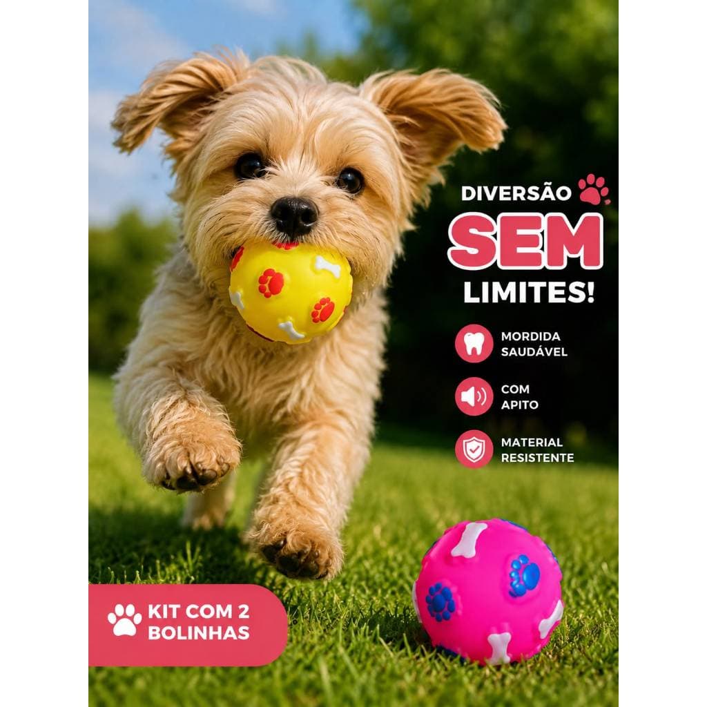 Kit com 2 Bolinhas para Cachorro Mordedor com Apito Pet Brinquedo para Cachorro kit 2 Bolinhas resistentes Coloridas