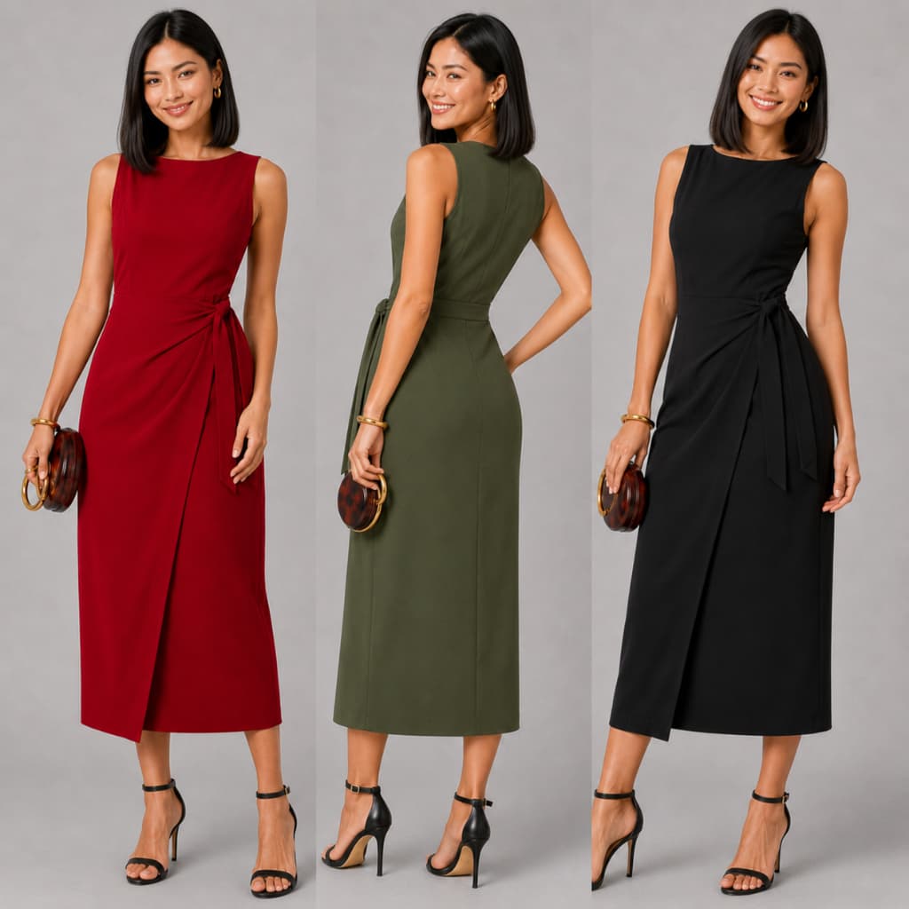 Vestido Feminino Amarração Lateral Alfaiataria Midi Possuí Zíper Social Elegante PMG Look Verão Moda Mulher Evangélica