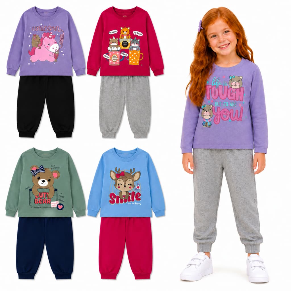 Conjunto Moletom Infantil Menina | Kit Casaco + Calça Moletom | Conjunto Moletom Infantil Menina