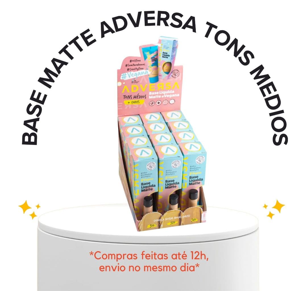 BASE LIQUIDA MATTE ADVERSA TONS MEDIOS VEGANA UMA BOA COBERTURA FAZ RENDER MUITO