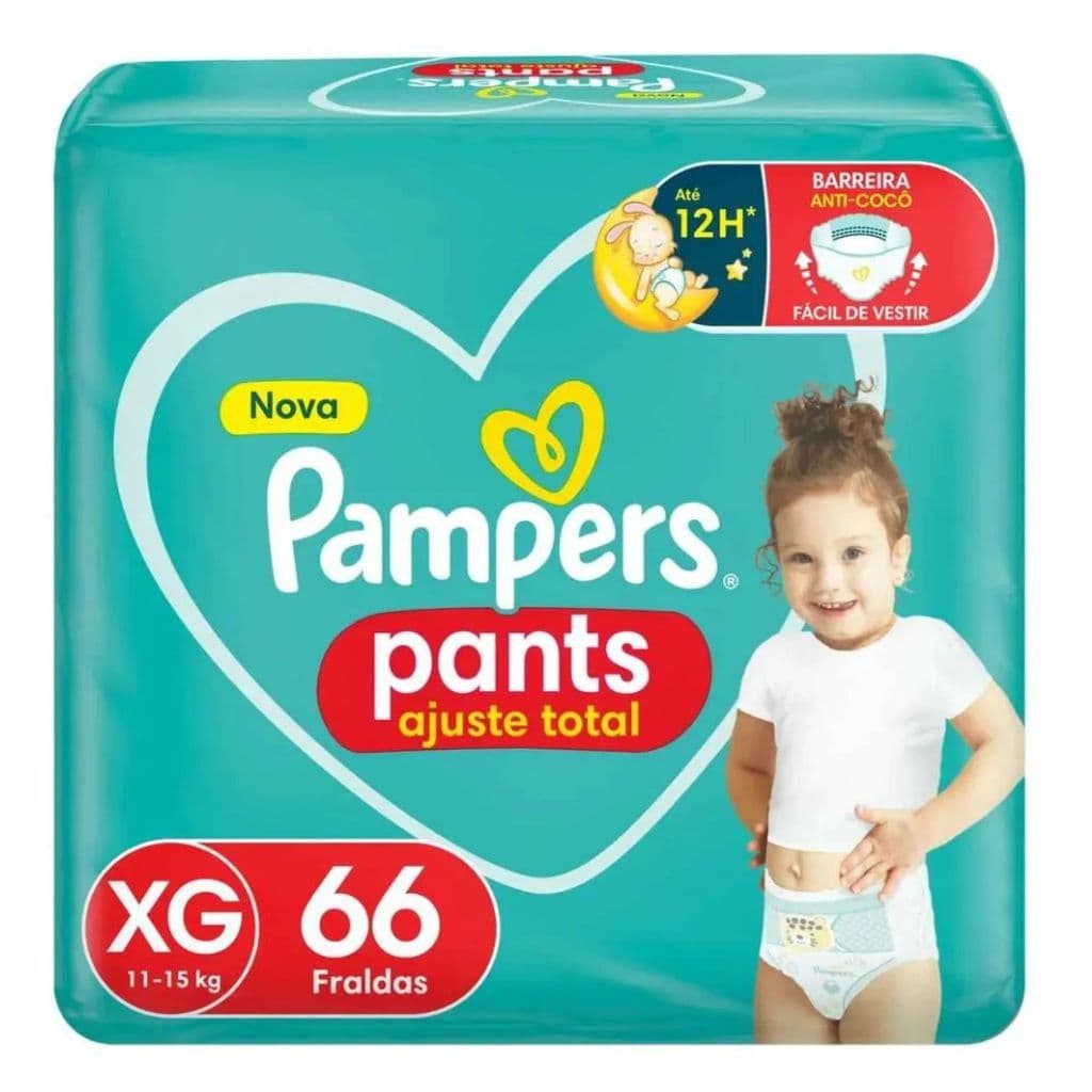Pampers Fralda Pants Top Extra Grande EG com 66 unidades Bebê entre 12kg e 17kg