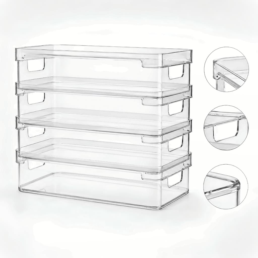 Kit 4 Organizador Multiuso de Armário 2,8L Dispensa Gaveta Empilhavel Transparente Modular Cozinha