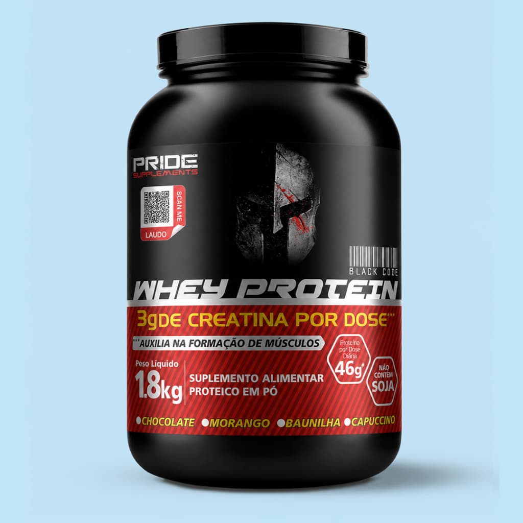 Whey Protein Pride Supplements 1,8kg 46g Proteínaa 3g Creatina Sem Soja  - Chocolate Morango Baunilha