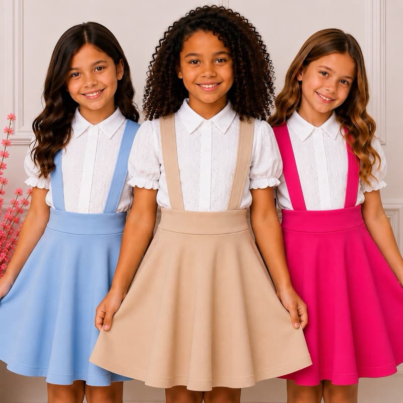 Salopete Infantil SOB ENCOMENDA!! Godê Saia com Suspensório Jardineira Vestido Feminino Midi Moda Evangélica