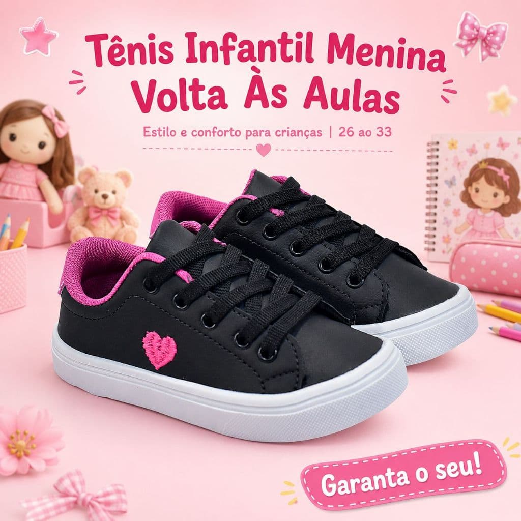 Tenis Infantil Menina Casual | Modelo Fofo e Confortável Para Sua Filha Do 26 ao 33 | GARANTA JÁ!