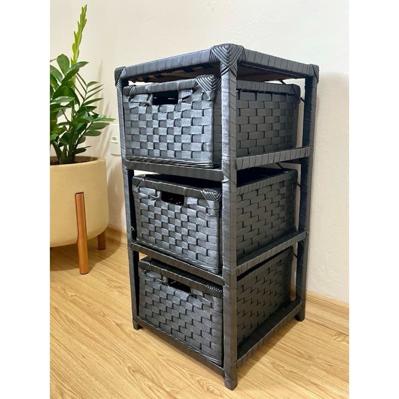 Gaveteiro Multiuso Organizador 3 Gavetas com Cestos Estilo Rattan para Banheiro Lavanderia Quarto escritorio Closet